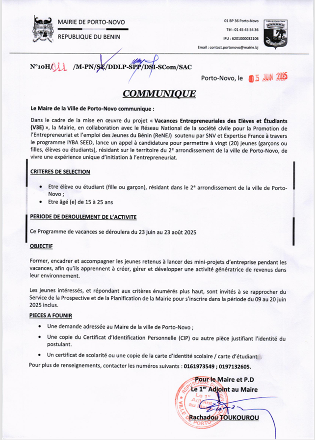  Vacances Entrepreneuriales des Elèves et Étudiants (V3E) 