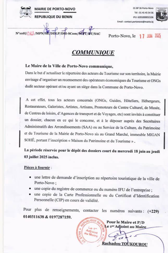 Actualisation du Répertoire des Acteurs Touristiques 